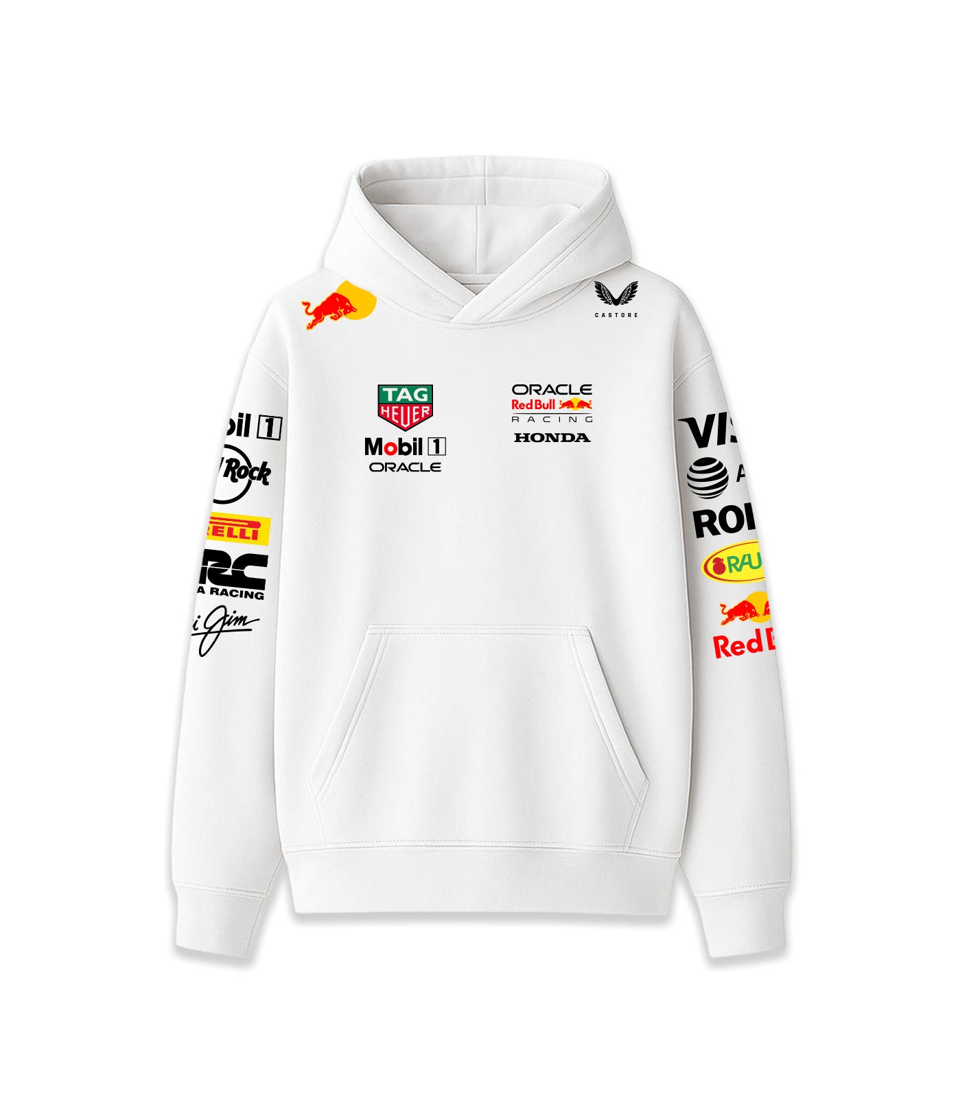 "Hoodie Red Bull Racing buzo Formula 1 blanco estampado frontal"
