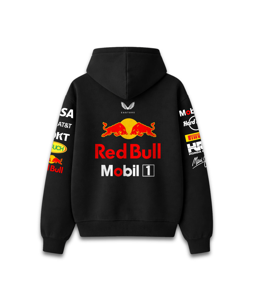 "Hoodie Red Bull Racing buzo Formula 1 negro estampado espaldar"